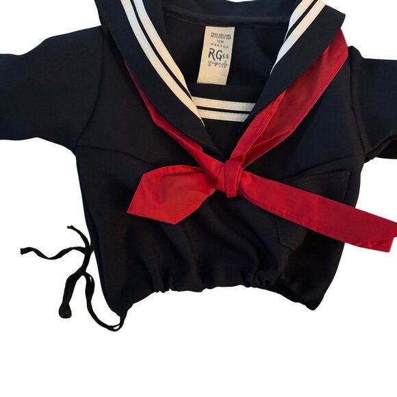 Vtg R-Gee Originals Infant Navy Sailor Suit 12M Red Tie & Embroidered Sleeve - Picture 3 of 8